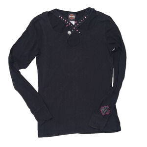Harley Davidson Women's Long Sleeve Criss Cross Neck with embroidery - Sz Medium